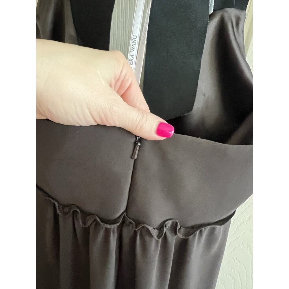 VERA WANG VTG Y2K Brown Chiffon Ruffle Grosgrain Ribbon Neck Babydoll Dress 6 - Picture 7 of 14